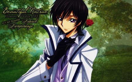 Lelouch Lamperouge - geass, code geass, rose, lamperouge, nature, lelouch, zero, green, flowers