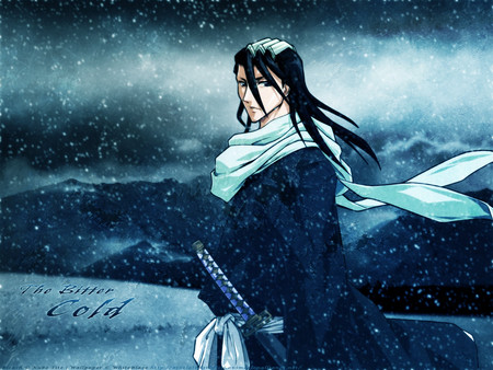 The Bitter Cold - ice, bleach, shinigami, kuchiki, black hair, cold, byakuya, snow, blue, anime