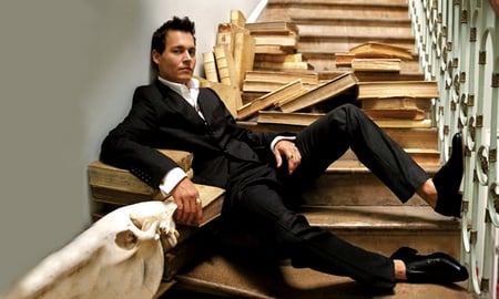 Depp - johnny depp, staircase, stairs, books, steps