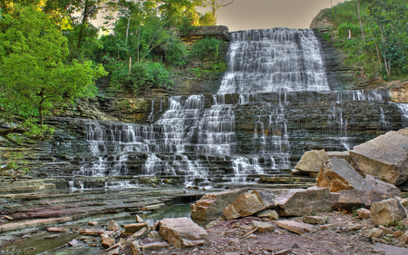 Albion Falls - rocky, nature, waterfall, green, steps, gentle