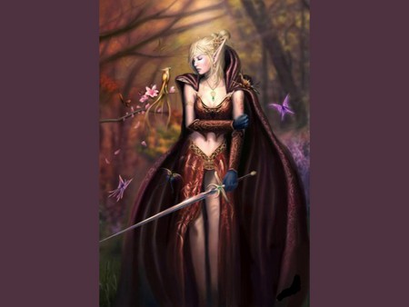 DEFENDER OF THE FOREST - defender, elf, forest, female, sword