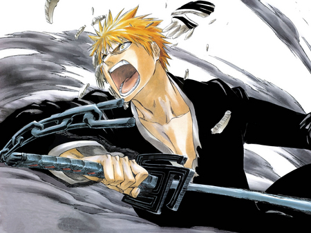 I will protect you - bleach, bankai, shinigami, zangetsu, drawing, sketch, kurosaki, orange hair, ichigo, short hair