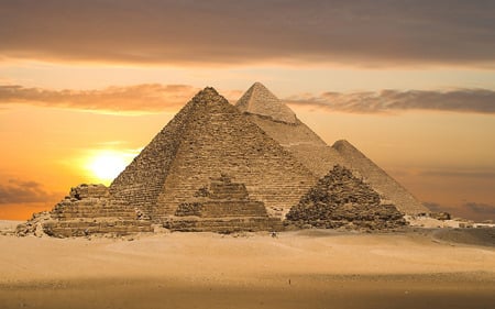 pyramids - sky, egypt, people, great, sunset, africa, entertainment, giza, pyramids, architecture, cairo, desert, old, monuments, sahara