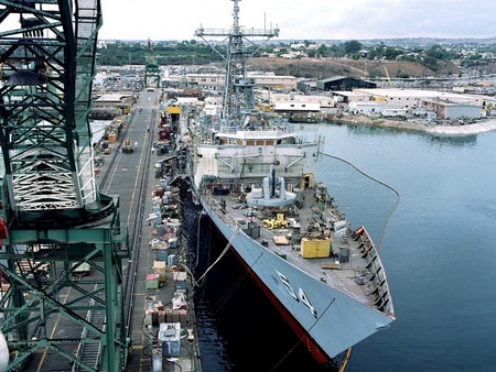 USS Ford being built, Todd Shipyards,San Pedro,CA - construction, peirs, crane, todd shipyards