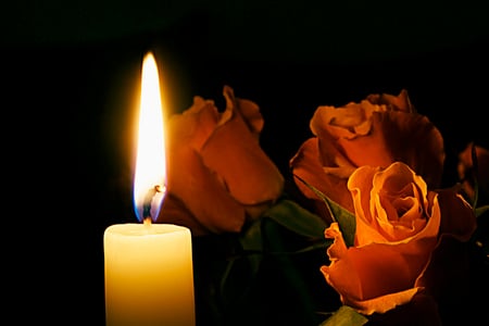 Candle and roses - flame, candle, roses, orange roses, light, beautiful, beauti, rose