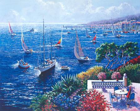 clear blue - boats, varanda, sea, sails