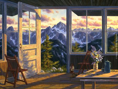 mountain  air - veiw, chair, flowers, window