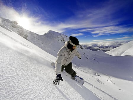 Skiing - clouds, fun, winter, blue, beautiful, snow, cool, cold, skiing, sky