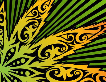 Leaf design - black, green, orange, swirls, leaves, stripes