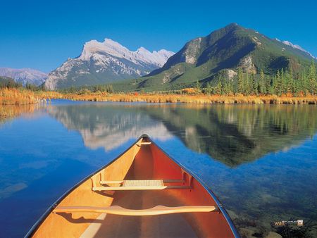 Canoe ride - boat, lake, mountains, reflection, canoe