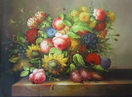 Still Life - roses, flowers, table, arrangement