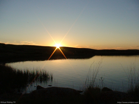 Sunset Over Nickle Lake - prairie, trees, sunset, canada, lake