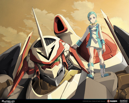 eureka 7 - eyes green, wold light, eureka 7, robot