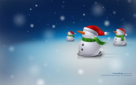 funky snowmen - christmas, snowmen, snowman, 3d, holidays, cool