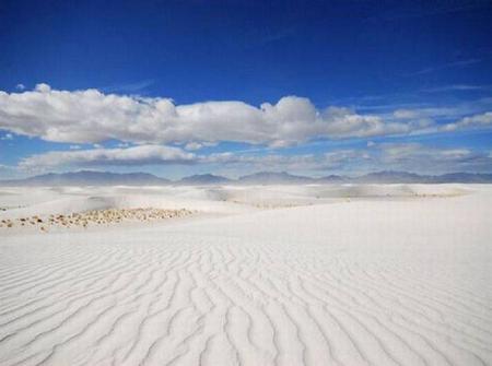 White sands - beach, white sand, blue, clouds, blue sky, mountains