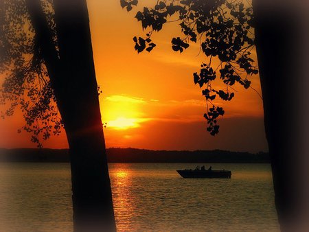 Hot summer nights - sea, sunset, summer, boat