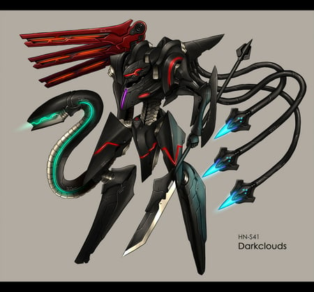 Gia - gia, wings, anime, sword, darkclouds, mecha