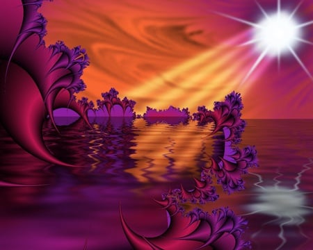 Fantasy Landscape - abstract, vibrant, pink, imagination, purple, cerise, bright, art, sun