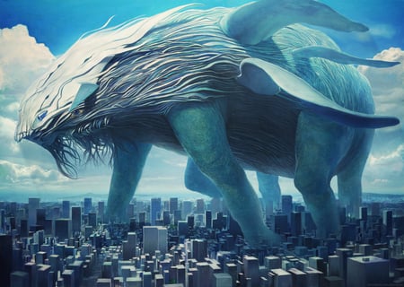 Animal city - animal, city, fantasy, blue