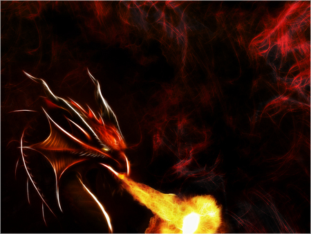 Fractal Dragon - dragon, fractal, fire, red