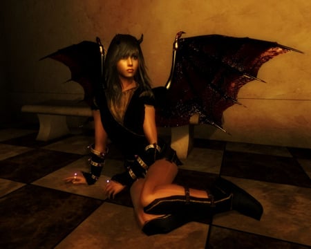 girl with wings - wings, girl, dark, cg