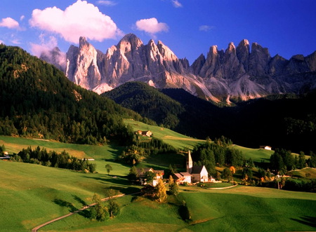 houses near the mountain - mountains, little houses, ski, clouds