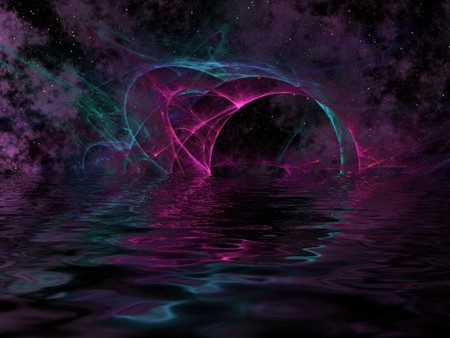 ABSTRACT IN SPACE - black, water, purple, stars, sky