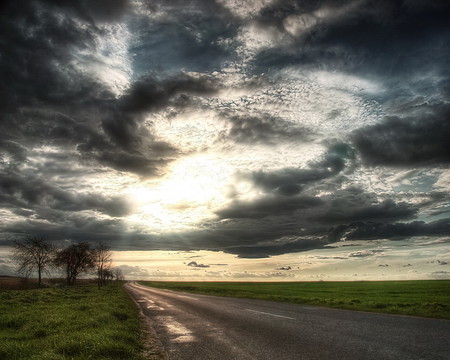 The clouds of a storm - distance, sky, road, clouds