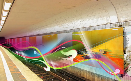 Color train - abstract, colors, bright, station