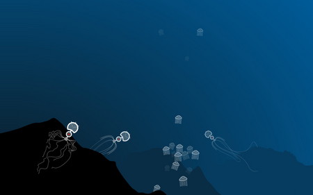 Jellyfishes going out - mini, jellyfish, abstract, blue