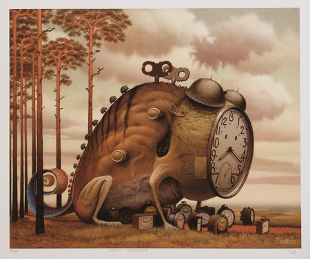 What time is it now? - monster, time, brown, road, clock, forest, off