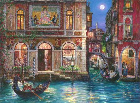 Streets Of Venus - streetlights, boats, water, buildings, float