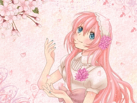 Megurine Luka - luka, girl, pretty, vocaloid, beautiful, megurine luka, anime, flowers, cute, megurine