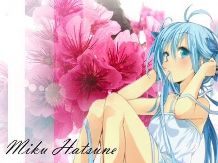 Hatsune Miku - pretty, anime, vocaloid, beautiful, twintail, girl, hatsune miku, flowers, miku, cute, hatsune