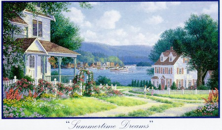 Spring Fever, - houses, lake, home, peaceful, springgardens