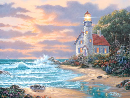 BEACON - waves, sand, lighthouse, beach