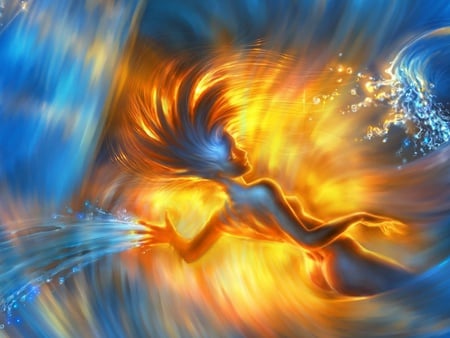 Birth of a goddess - fire, bright, water, fantazy, birth