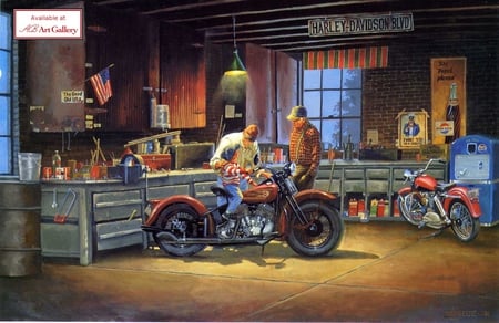 Tinkering around - father, son, garage, grandfather, motorcycle, bonding