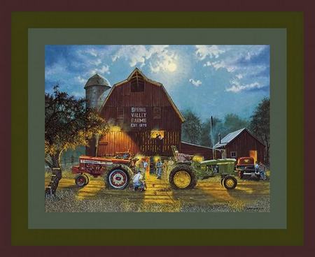 Good Old Times - country folk, painting, barn, wagon, farm, art, home, tractor