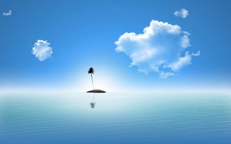 Palm on blue - cloud, palm, water, island, tree, sea, abstract, blue