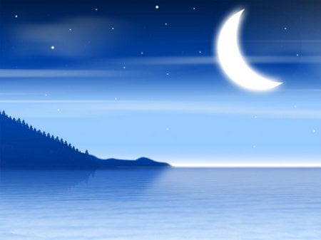 Blue view - moon, abstract, blue, island, sea