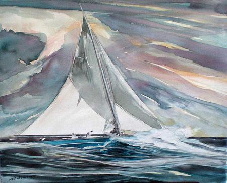 Bond Lazy Sloop - sails, painting, ocean, sloop