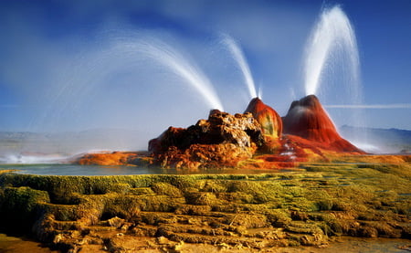 Geyser in Nevada - geyser, sand, sky, water