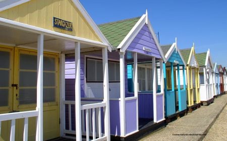 Seaside beach huts - beach, cabins, huts, seaside, buildings