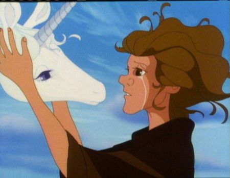 Last Unicorn Ladt Amalthea - tears, lady, servant, blue sky, unicorn