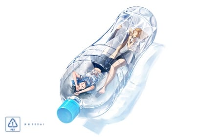 water bottle for boys ;) - girls, pet, anime, 500, female, bottle, water, blue