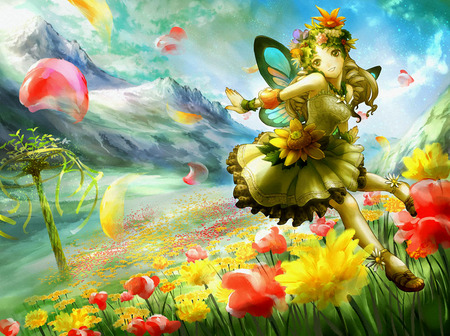 Coming-of-sprin - fairy, mountai, fanart, landscape