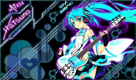 Miku - hatsune miku, headphone, guitar, vocaloid, anime, miku