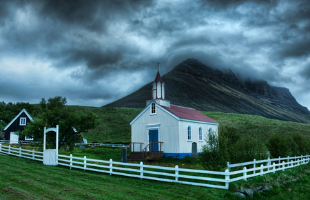 Beautiful - beauty, sky, houses, landscape, trees, peaceful, mountains, storm, white, clouds, beautiful, architecture, green, house, tree, grass