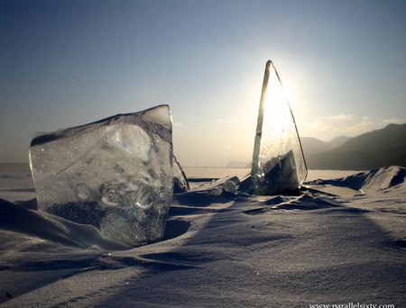 Pieces of Ice, Russia - ice, frozen, shore, water, sand, soviet union